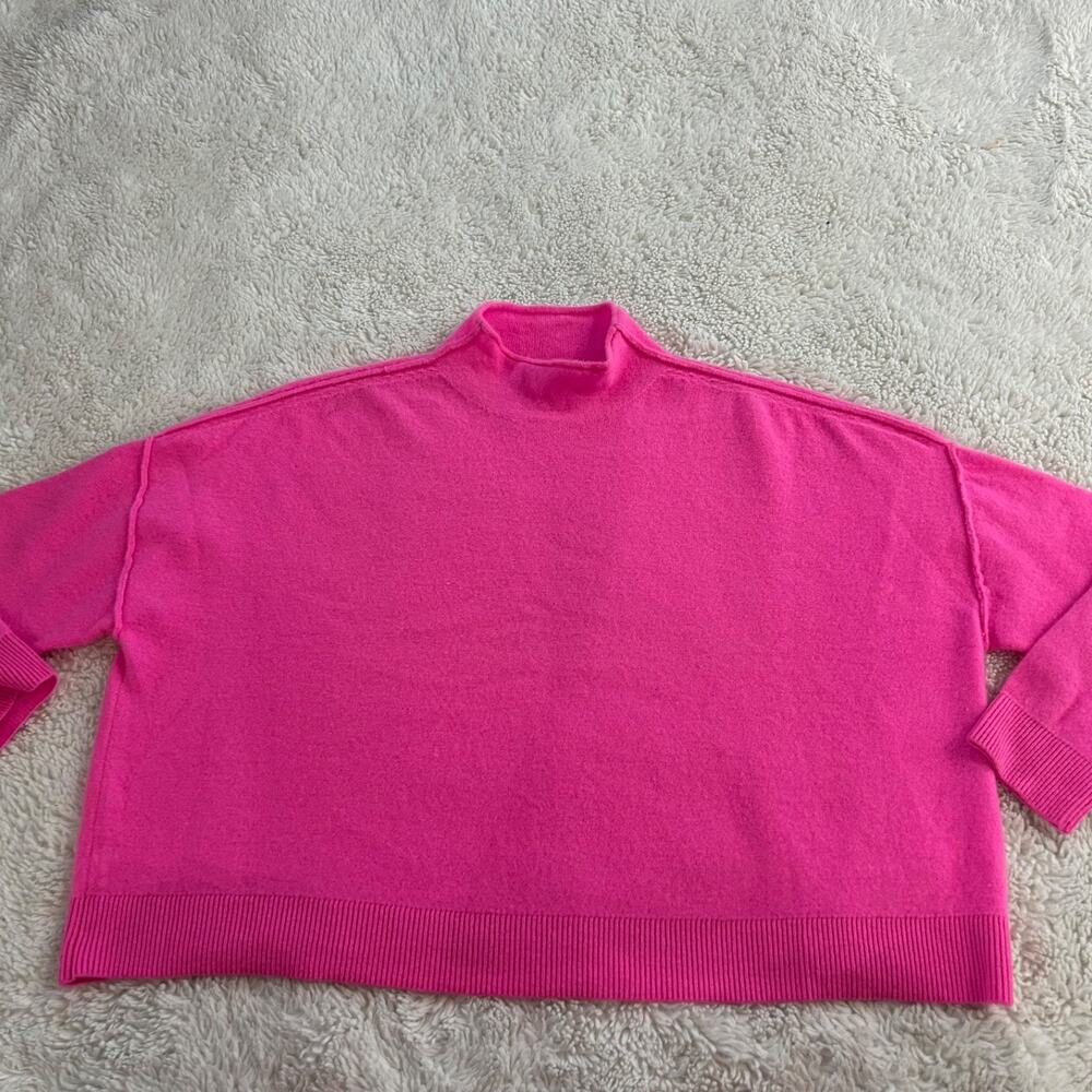 Pilcro Womens Alani Cashmere Mock-Neck Sweater Hot Pink Preppy Casual Fun Sz M - Picture 2 of 6
